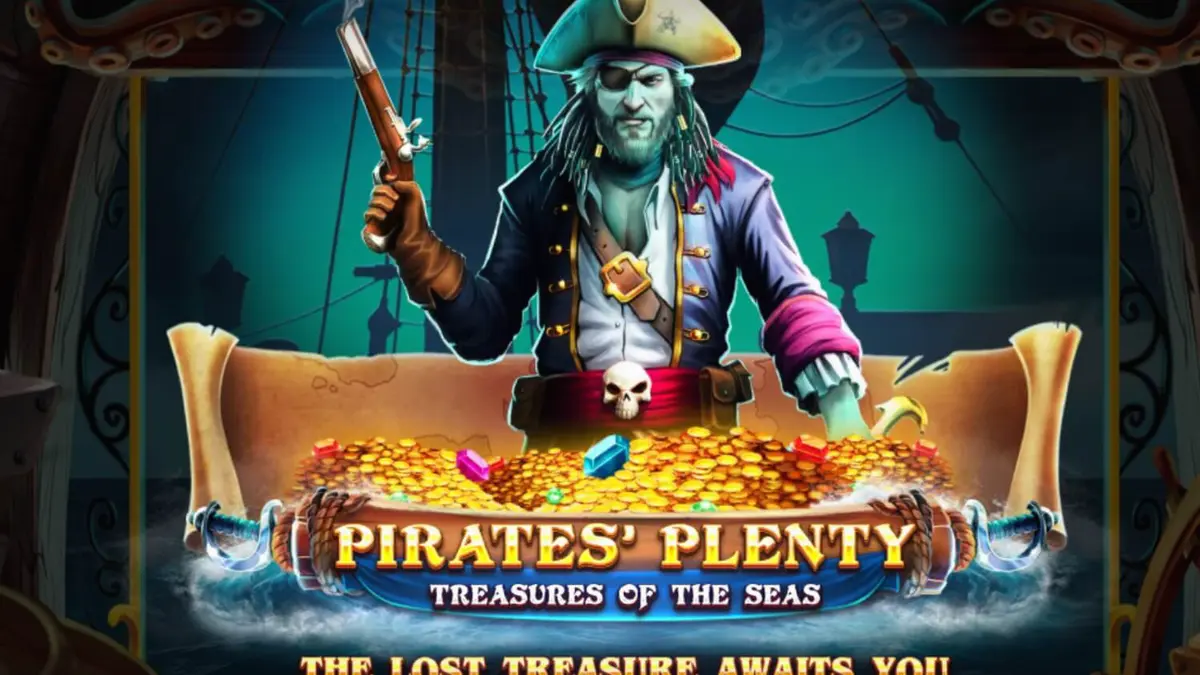 Pemandangan kapal bajak laut dalam slot Pirates’ Plenty: Treasures of the Seas